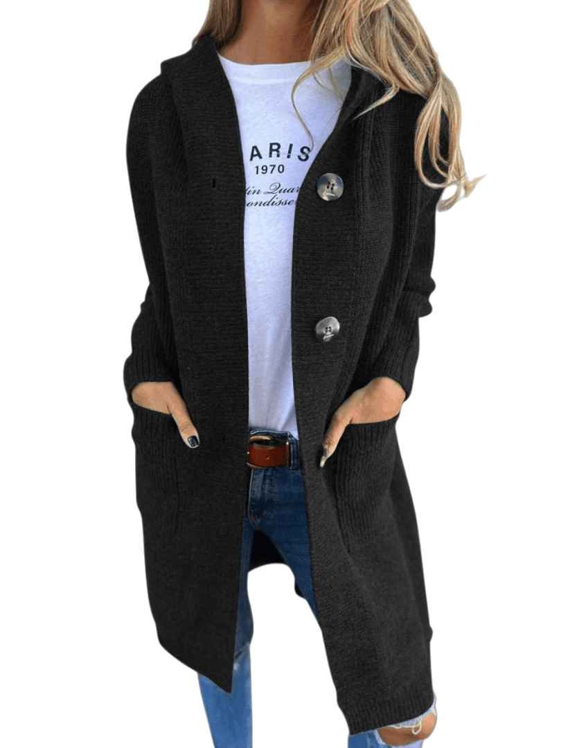 🔥Women's Autumn and Winter Hooded Knitted Jacket with Pockets and Buttons