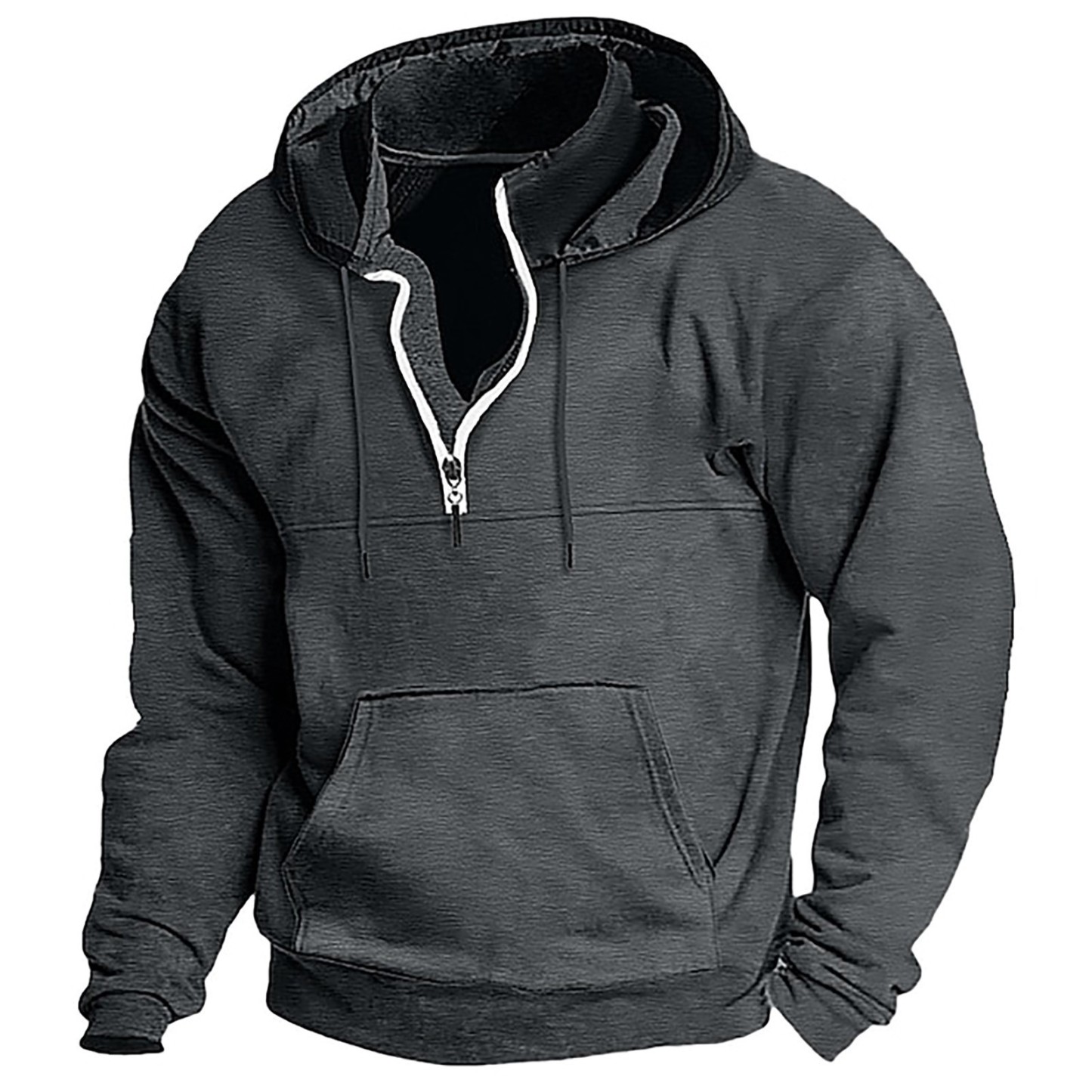 Men's Washed Distressed Cotton Quarter-Zip Casual Tactical Hoodie