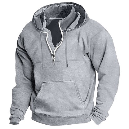 Men's Washed Distressed Cotton Quarter-Zip Casual Tactical Hoodie