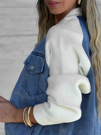 🔥Vintage Denim Patchwork Zip-Up Jacket, Unisex Streetwear (Matching jeans optional)