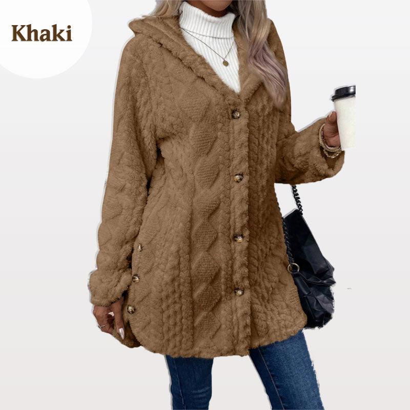 🧥Warm women's jacket with a hood in a diamond pattern