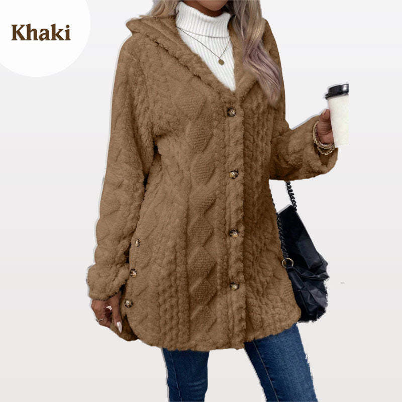 🧥Warm women's jacket with a hood in a diamond pattern