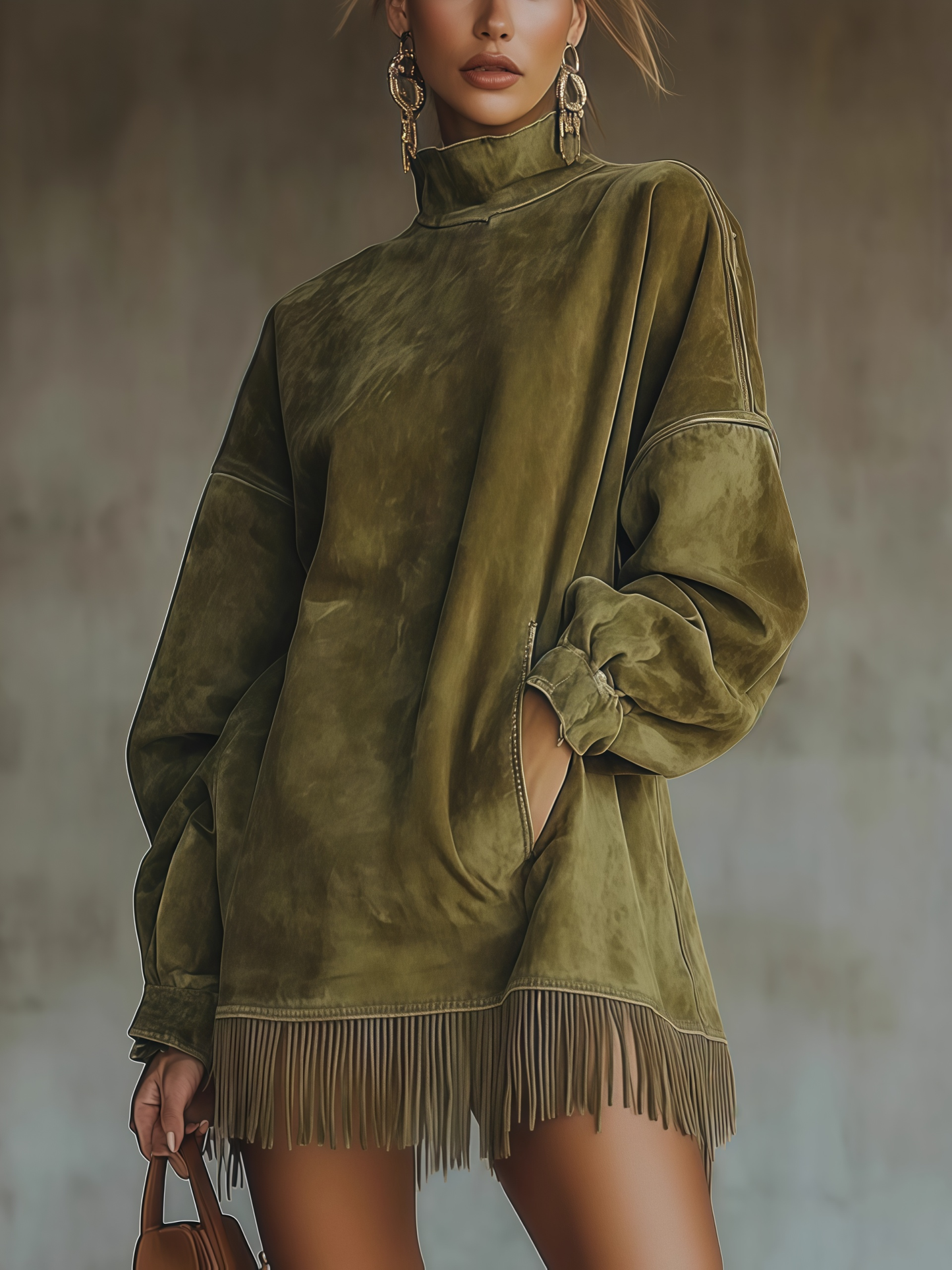 🔥Casual Turtleneck Pocket Dress with Tassel Hem