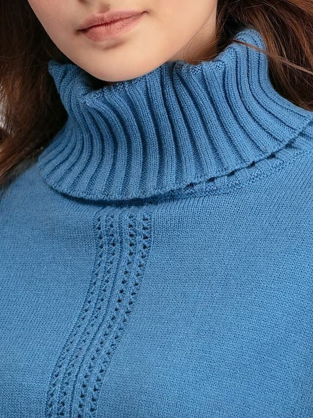 Turtleneck Sweater Co-ords Knitted Fall Winter Home Basic Casual Long Sleeve Solid Color Royal Blue Orange