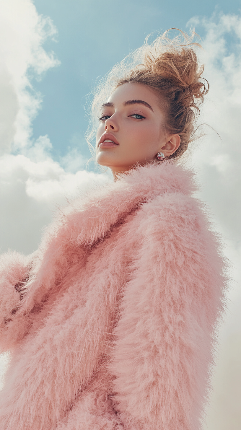 Pink felt wool mid-length coat