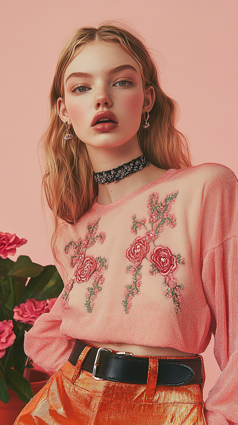 Rose design long sleeve top