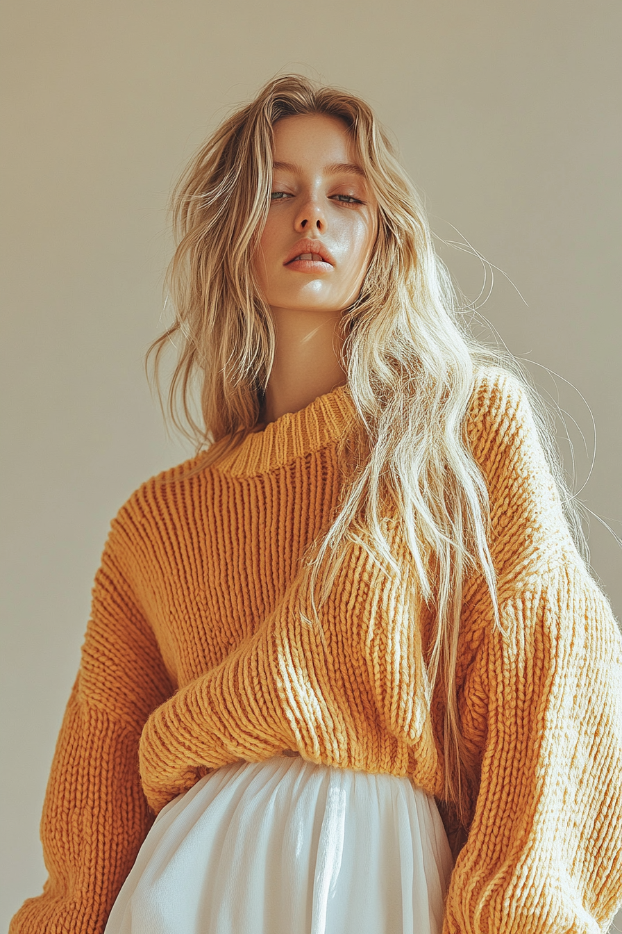 Cozy Knit Sweater with Balloon Sleeves