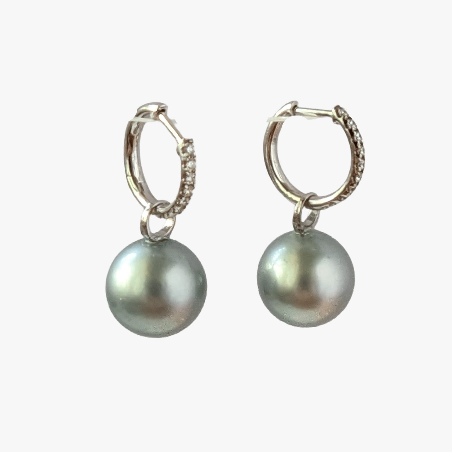 11-12mm Tahitian Pearl Diamonds Drop Earrings
