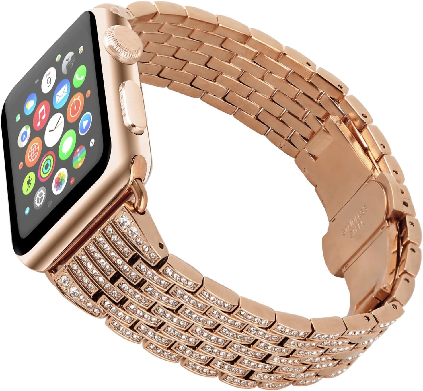 Apple Watch Band 38/40/41/42/44/45/46/49mm+ Case, Women Jewelry Bling Diamond Rhinestone Replacement Metal Bands & 2 Pack PC Protector Case for iWatch Ultra 3/2/1 Series 11/10/9/8/7/6/5/4/3/2/1/SE