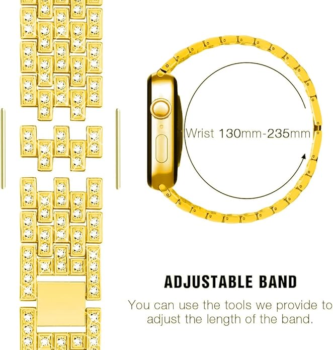 Apple Watch Band 38/40/41/42/44/45/46/49mm+ Case, Women Jewelry Bling Diamond Rhinestone Replacement Metal Bands & 2 Pack PC Protector Case for iWatch Ultra 3/2/1 Series 11/10/9/8/7/6/5/4/3/2/1/SE