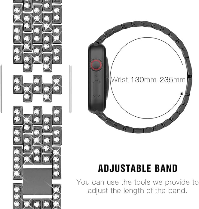 Apple Watch Band 38/40/41/42/44/45/46/49mm+ Case, Women Jewelry Bling Diamond Rhinestone Replacement Metal Bands & 2 Pack PC Protector Case for iWatch Ultra 3/2/1 Series 11/10/9/8/7/6/5/4/3/2/1/SE