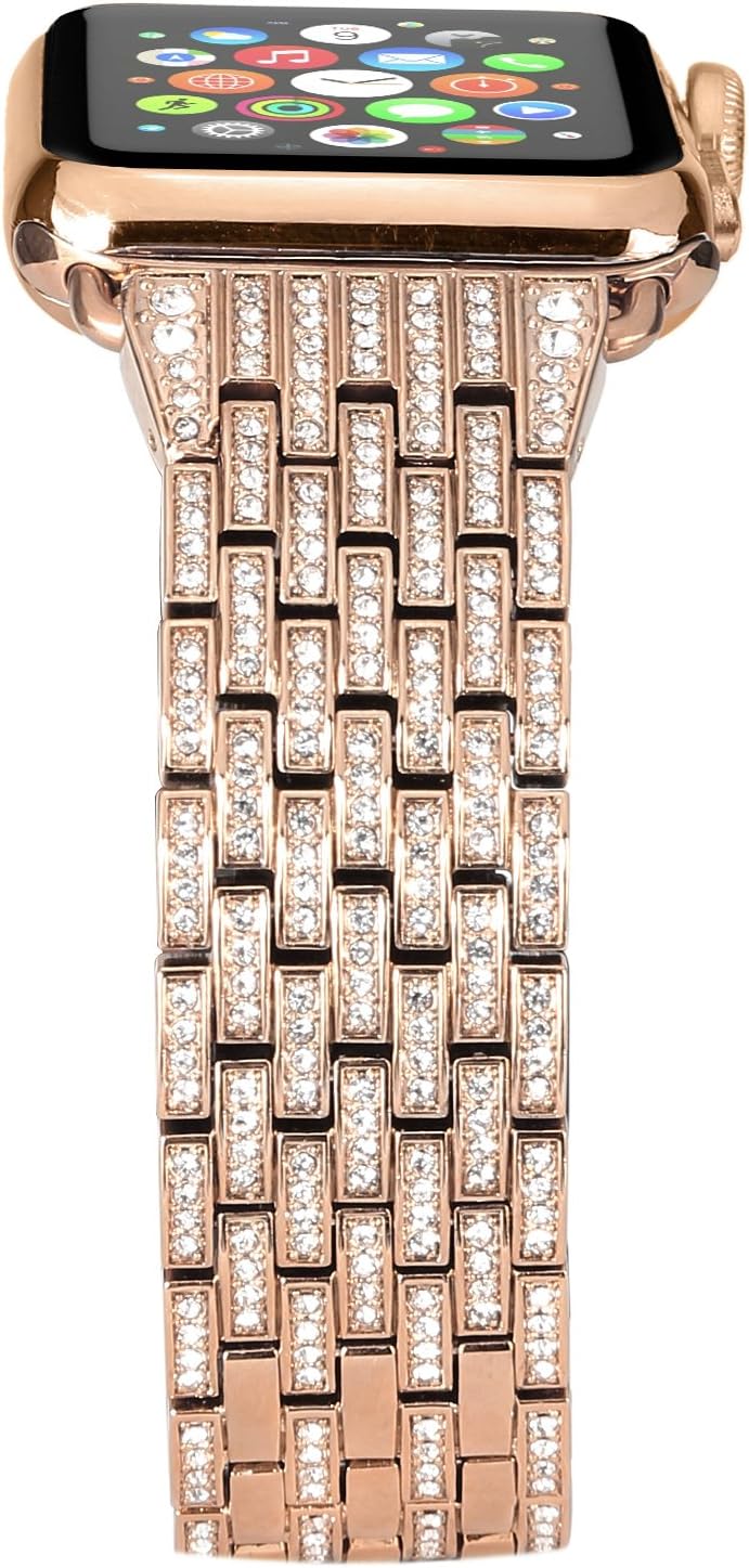 Apple Watch Band 38/40/41/42/44/45/46/49mm+ Case, Women Jewelry Bling Diamond Rhinestone Replacement Metal Bands & 2 Pack PC Protector Case for iWatch Ultra 3/2/1 Series 11/10/9/8/7/6/5/4/3/2/1/SE