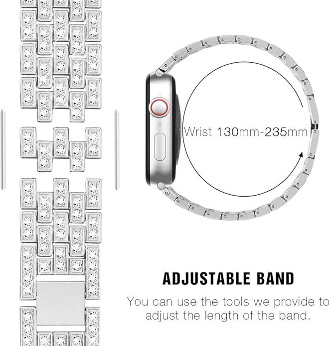 Apple Watch Band 38/40/41/42/44/45/46/49mm+ Case, Women Jewelry Bling Diamond Rhinestone Replacement Metal Bands & 2 Pack PC Protector Case for iWatch Ultra 3/2/1 Series 11/10/9/8/7/6/5/4/3/2/1/SE