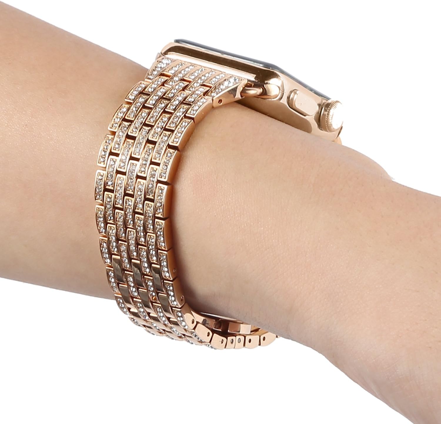 Apple Watch Band 38/40/41/42/44/45/46/49mm+ Case, Women Jewelry Bling Diamond Rhinestone Replacement Metal Bands & 2 Pack PC Protector Case for iWatch Ultra 3/2/1 Series 11/10/9/8/7/6/5/4/3/2/1/SE