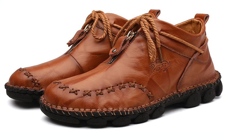 Men's British high top round toe zipper handmade shoes