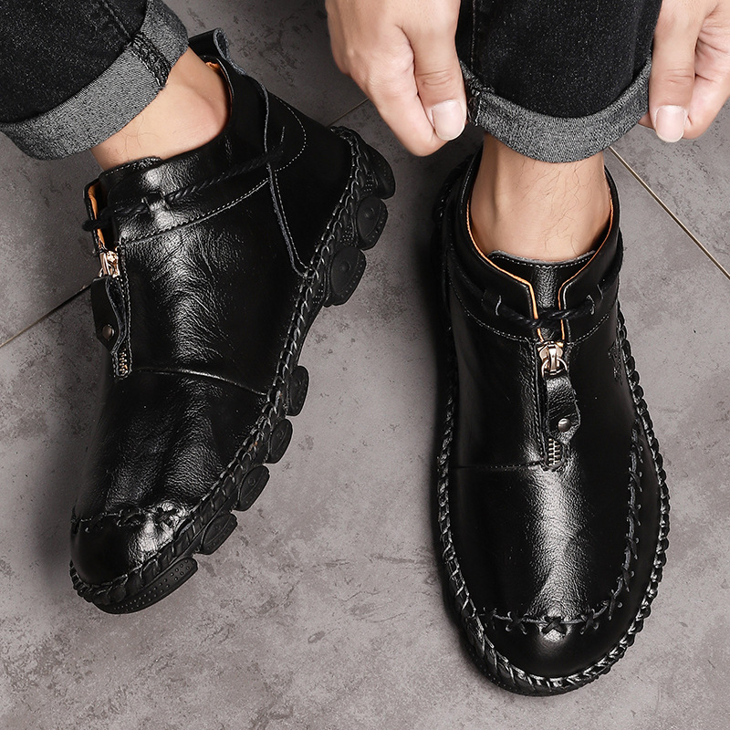 Men's British high top round toe zipper handmade shoes