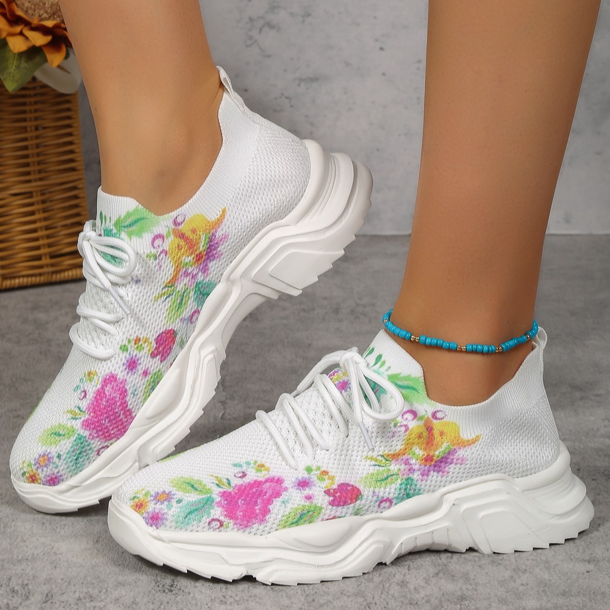 🔥HOT SALE - Flower Print Lace-up Breathable Orthopedic Sneakers