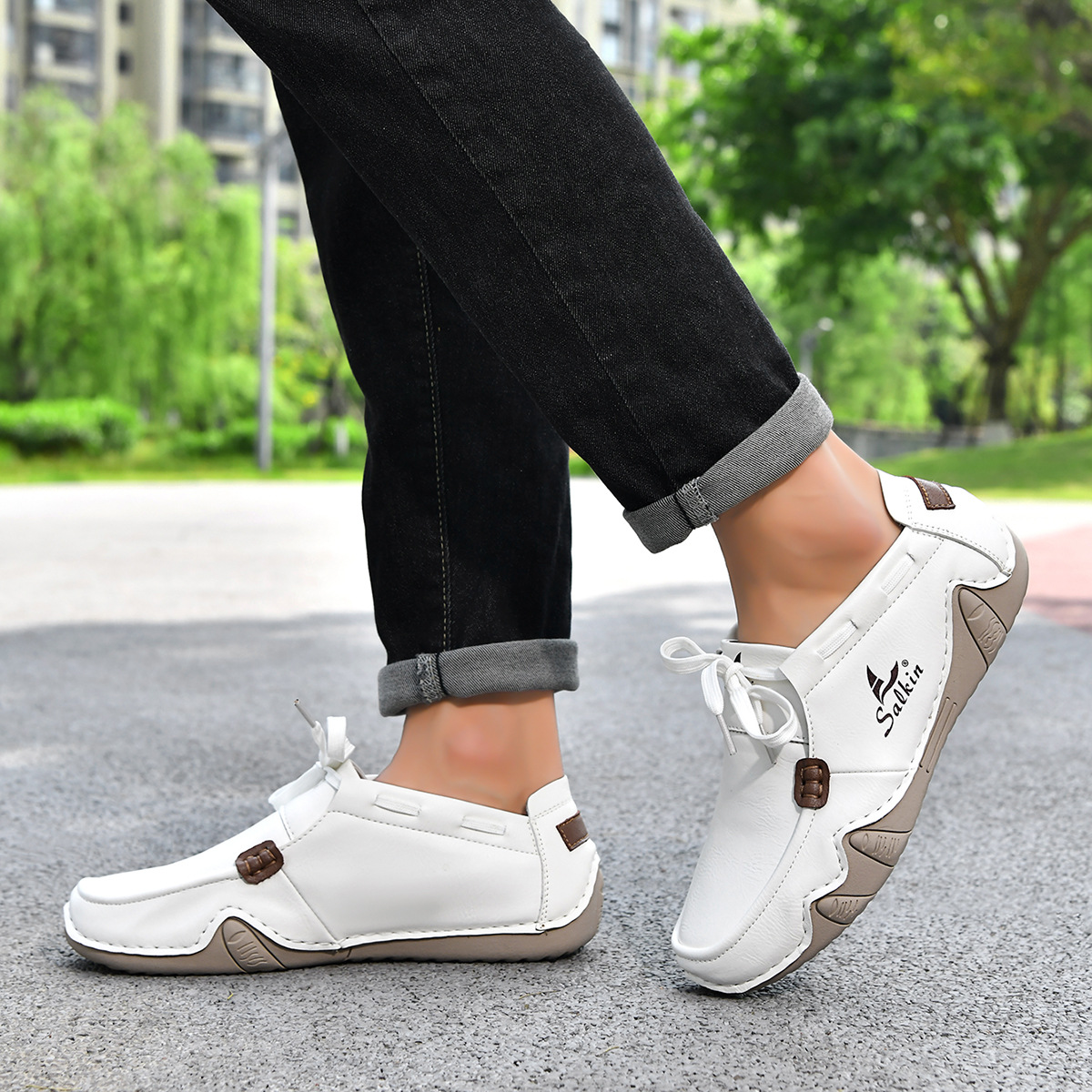 Men's Outdoor Casual Leather Shoes – Wide Toe Box & Cushioned Shock-Absorbing Sole – Designed for All-Day Comfort