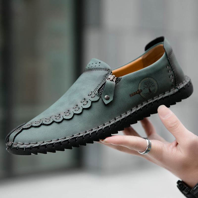 🔥Hot Sale🎉 Men Hand Stitching Vintage Casual Comfy Leather Soft Sole Zipper Slip On Loafers