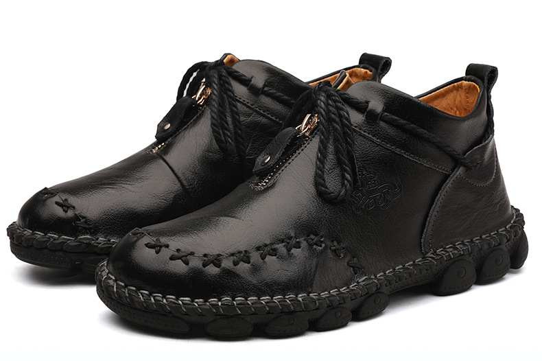 Men's British high top round toe zipper handmade shoes