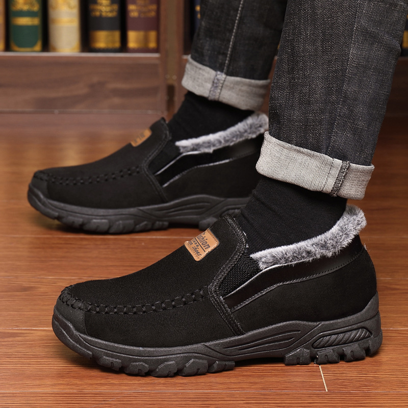 🎉Men's Warm Comfortable Arch Support Waterproof Fleece Cow Leather Snow Boots