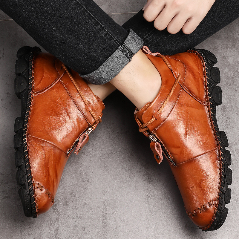 Men's British high top round toe zipper handmade shoes