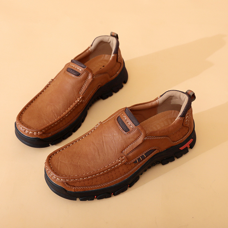 Men's Comfortable Leather Moccasin Chukka Boots Non-Slip Outdoor Work Boots - All season style