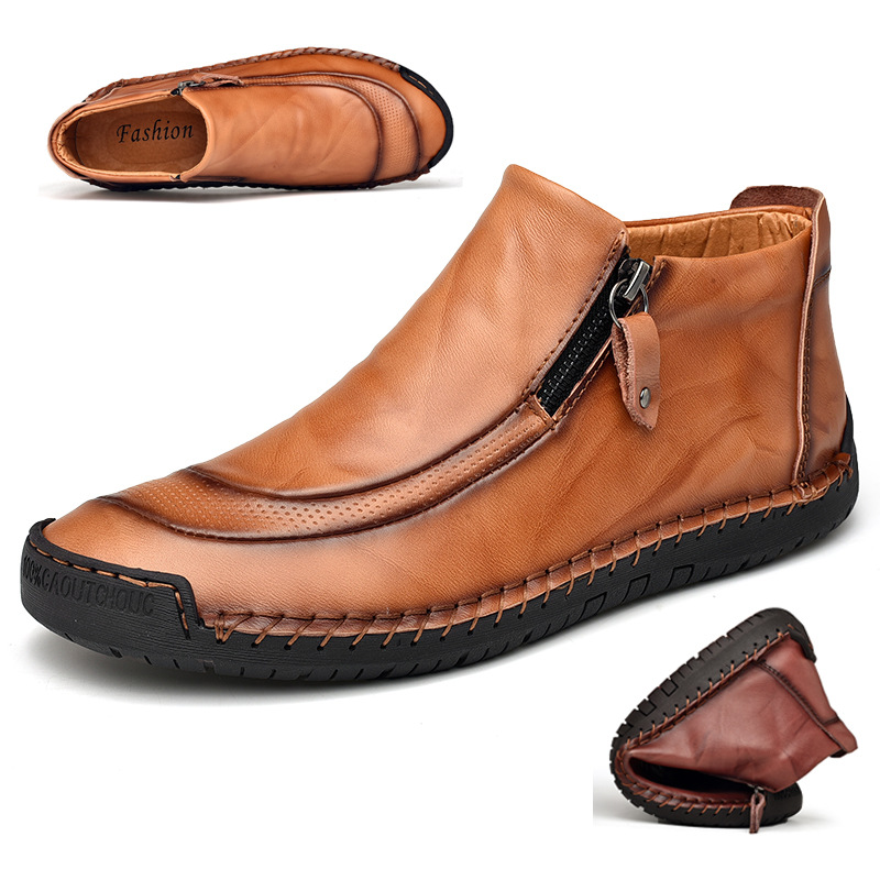 50% OFF - Men Leather Hand Stitching Side Zipper Comfy Soft Ankle Boots