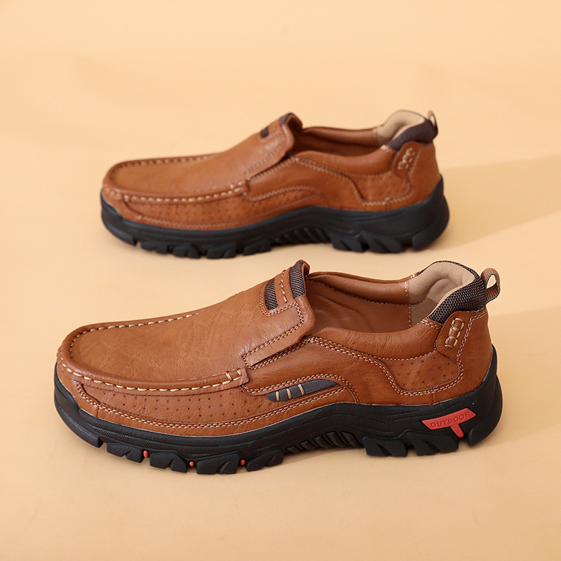 Men's Comfortable Leather Moccasin Chukka Boots Non-Slip Outdoor Work Boots - All season style