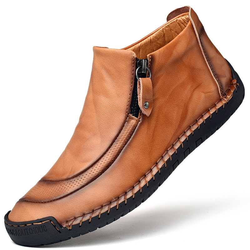 50% OFF - Men Leather Hand Stitching Side Zipper Comfy Soft Ankle Boots