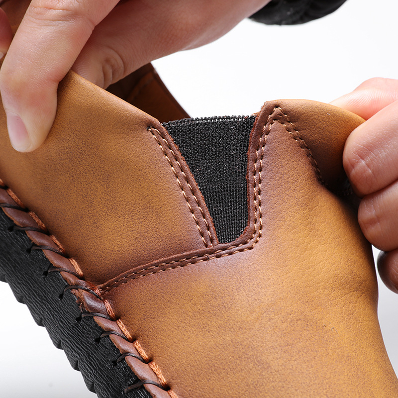 🔥Hot Sale🎉 Men Hand Stitching Vintage Casual Comfy Leather Soft Sole Zipper Slip On Loafers