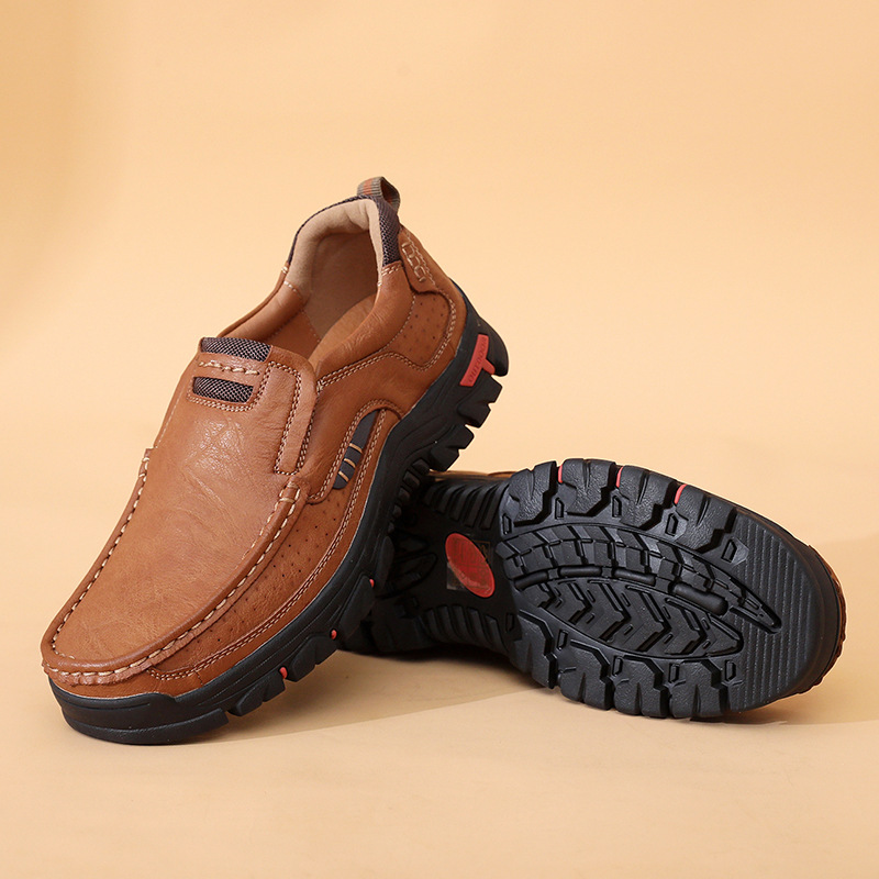 Men's Comfortable Leather Moccasin Chukka Boots Non-Slip Outdoor Work Boots - All season style