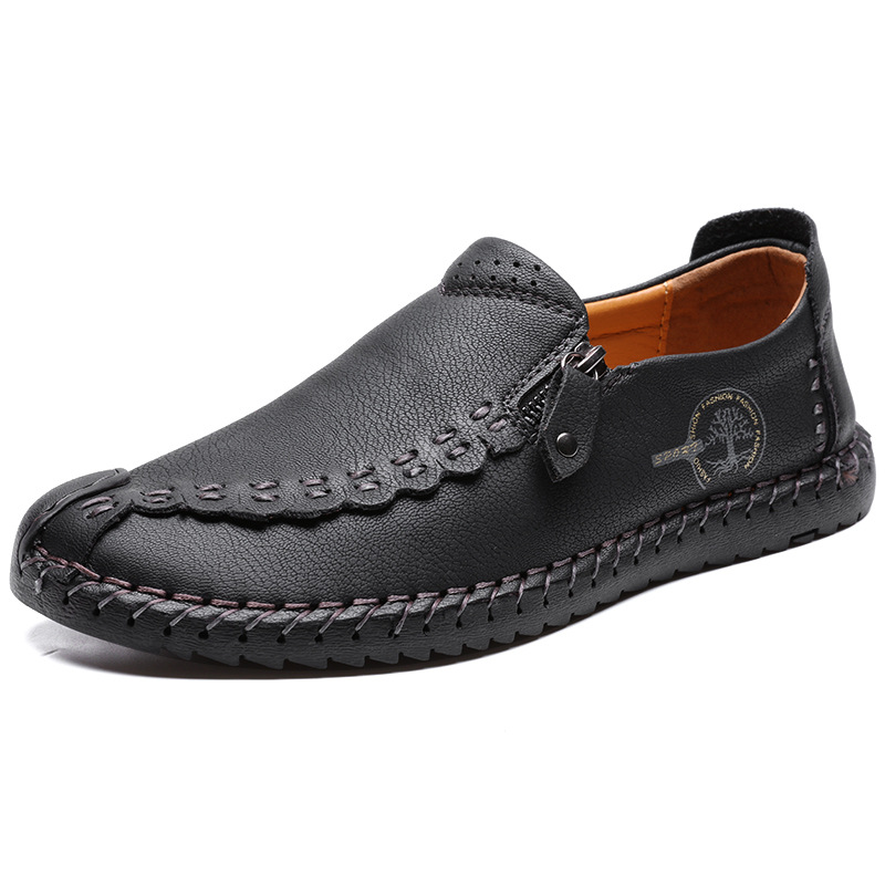 🔥Hot Sale🎉 Men Hand Stitching Vintage Casual Comfy Leather Soft Sole Zipper Slip On Loafers