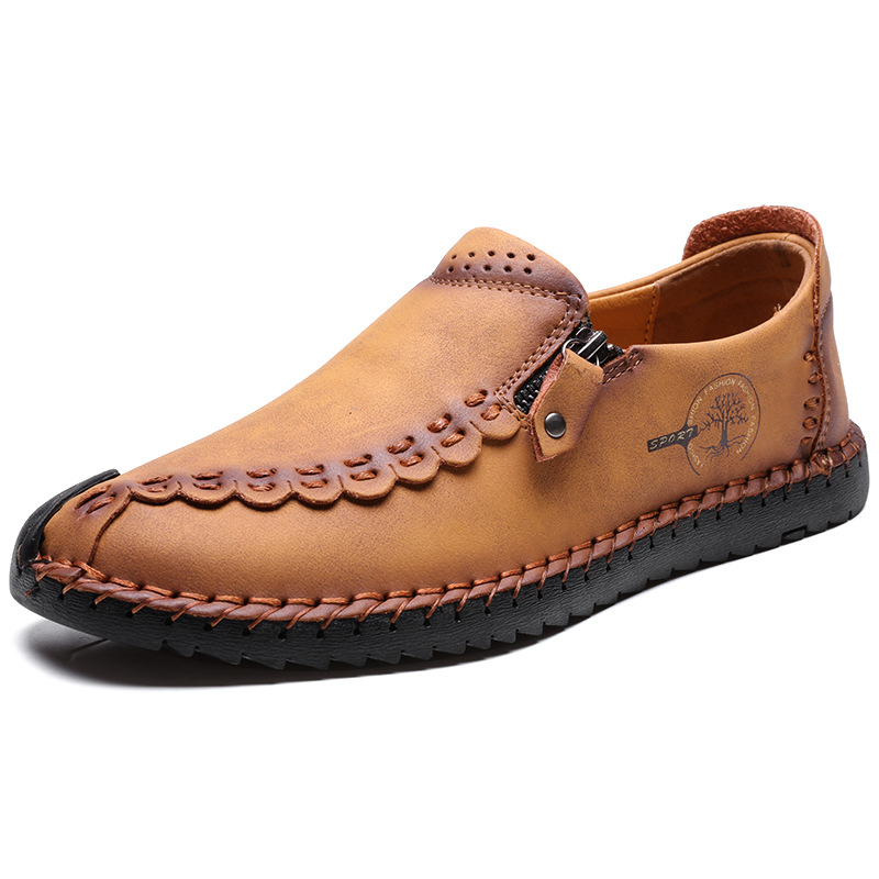 🔥Hot Sale🎉 Men Hand Stitching Vintage Casual Comfy Leather Soft Sole Zipper Slip On Loafers