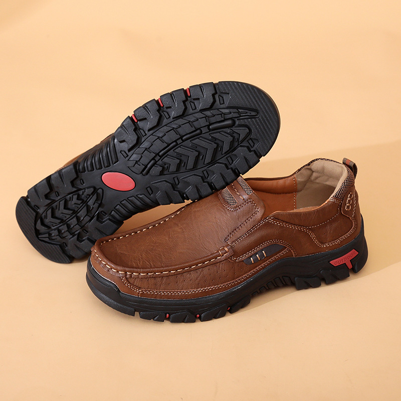Men's Comfortable Leather Moccasin Chukka Boots Non-Slip Outdoor Work Boots - All season style