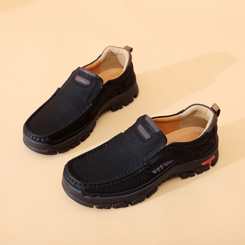 Men's Comfortable Leather Moccasin Chukka Boots Non-Slip Outdoor Work Boots - All season style