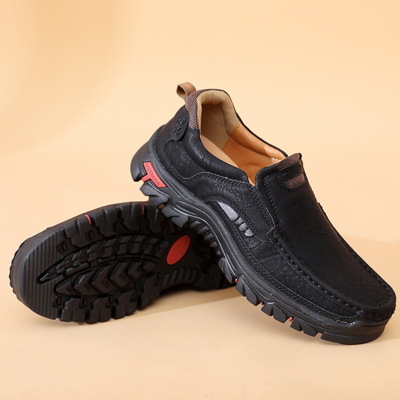 Men's Comfortable Leather Moccasin Chukka Boots Non-Slip Outdoor Work Boots - All season style