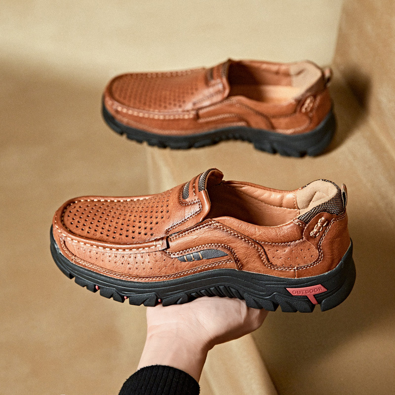 Men's Comfortable Leather Moccasin Chukka Boots Non-Slip Outdoor Work Boots - Mesh Upper Version