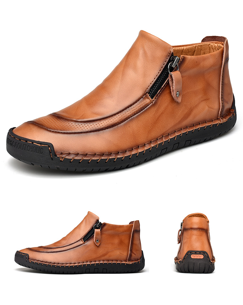 50% OFF - Men Leather Hand Stitching Side Zipper Comfy Soft Ankle Boots