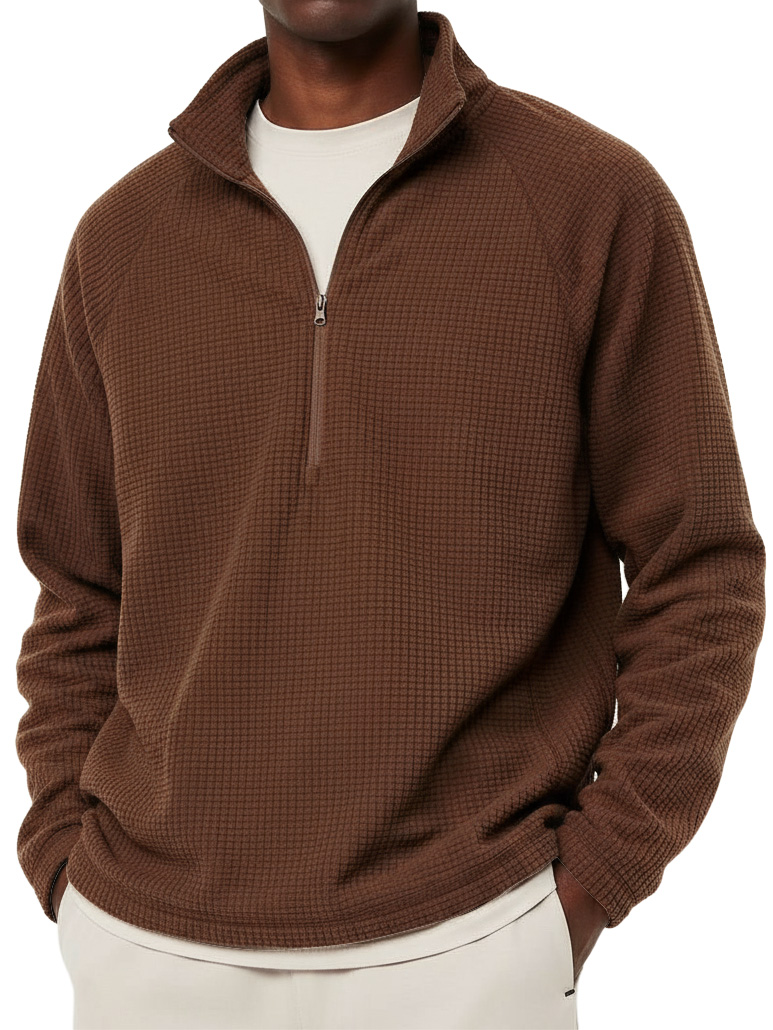 Men's Casual Solid Corduroy Stand Collar Zipper Sweatshirt