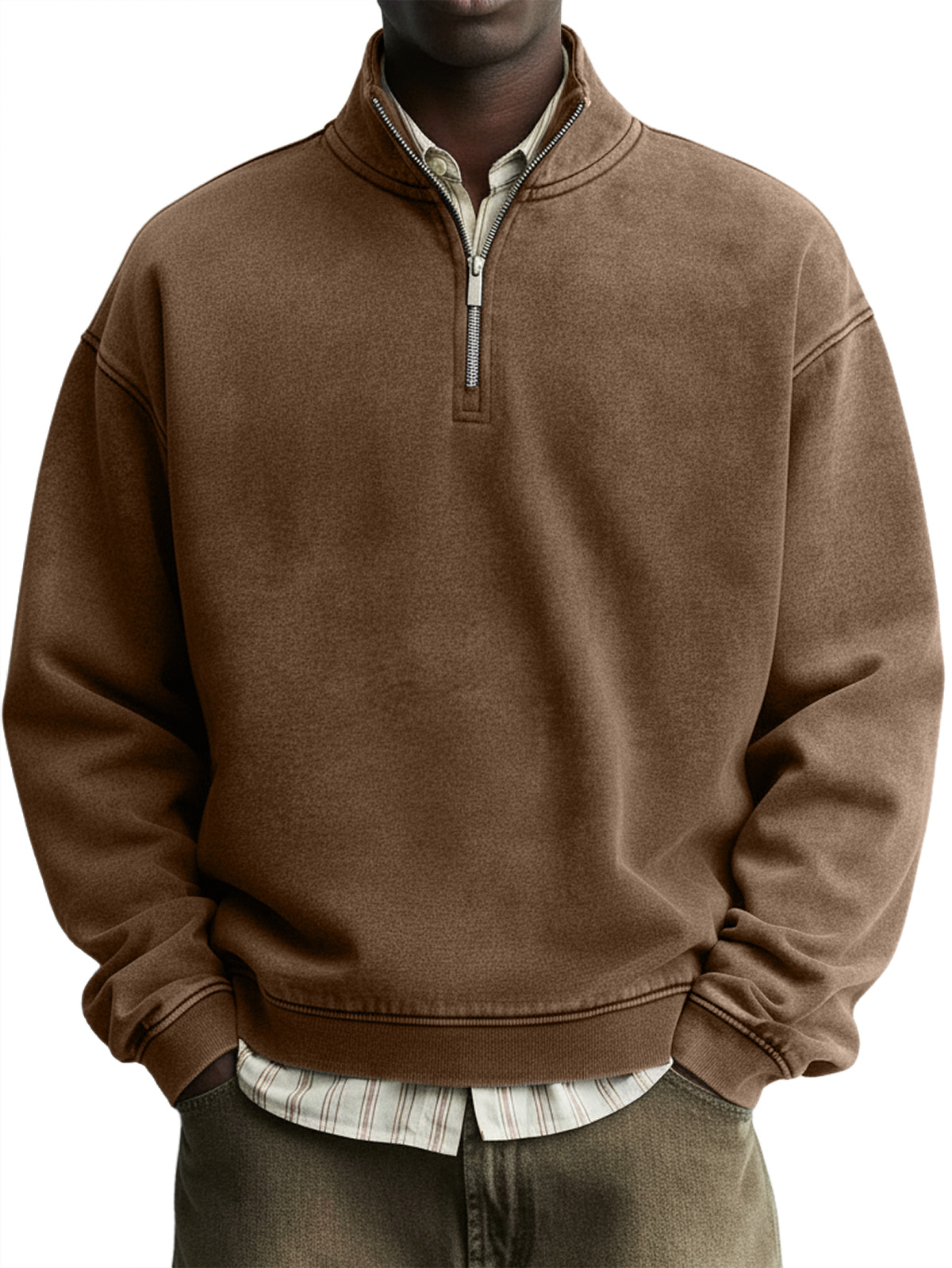 Men's Vintage Distressed Washed Quarter-Zip Sweatshirt