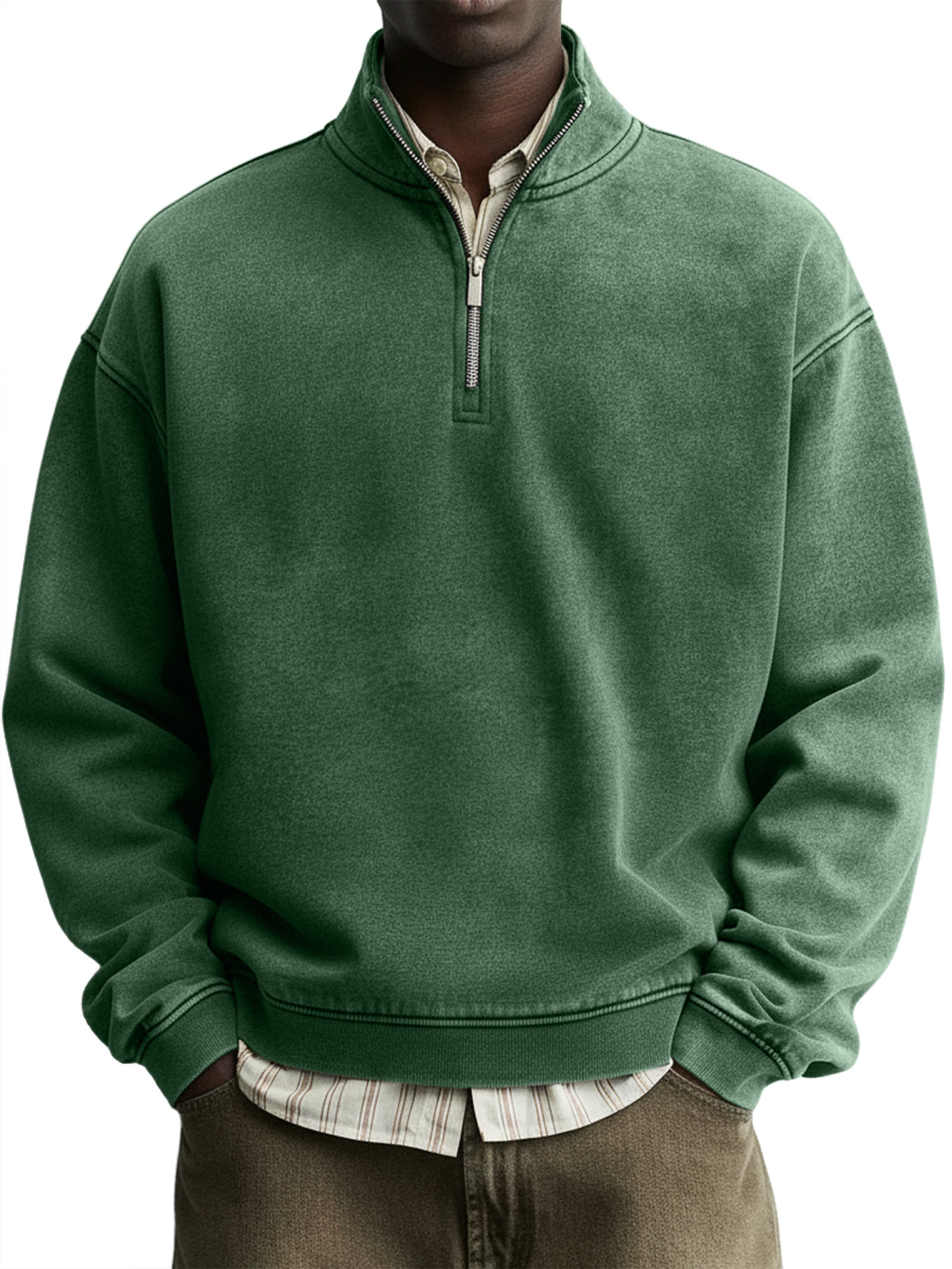 Men's Vintage Distressed Washed Quarter-Zip Sweatshirt