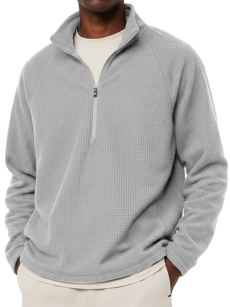 Men's Casual Solid Corduroy Stand Collar Zipper Sweatshirt