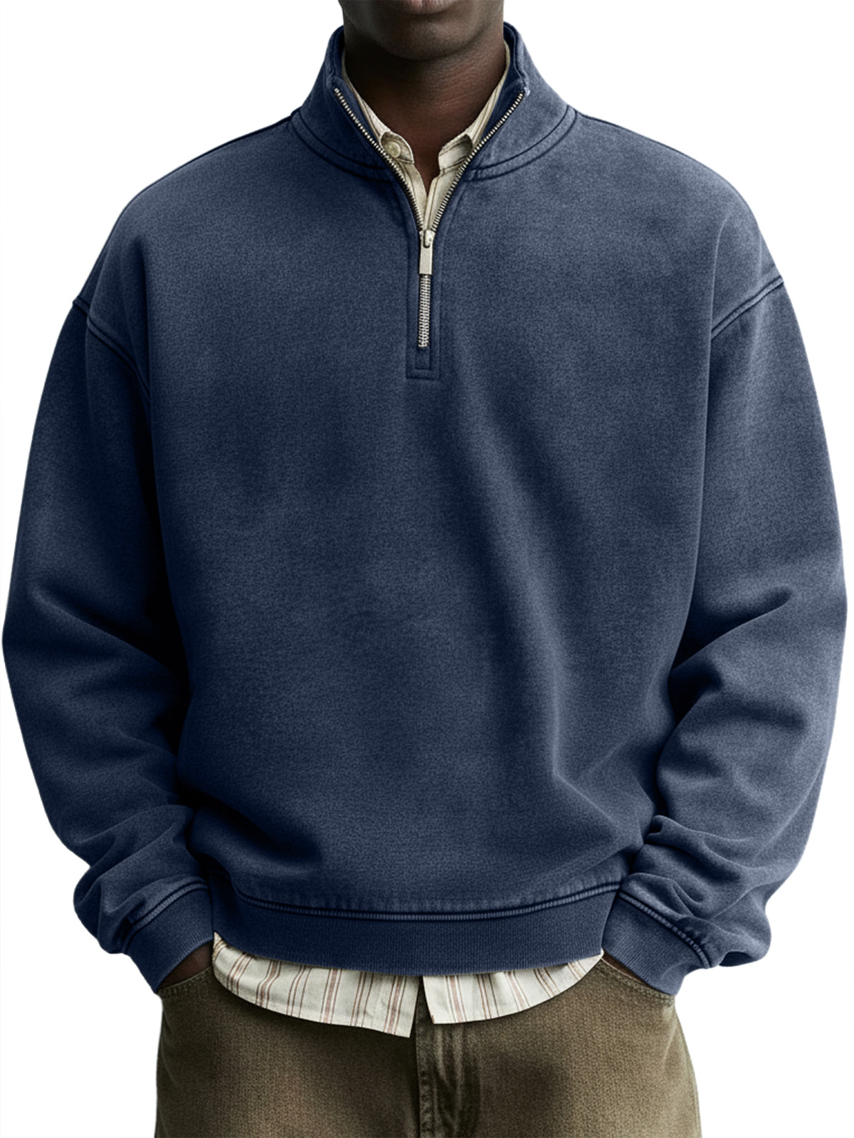 Men's Vintage Distressed Washed Quarter-Zip Sweatshirt