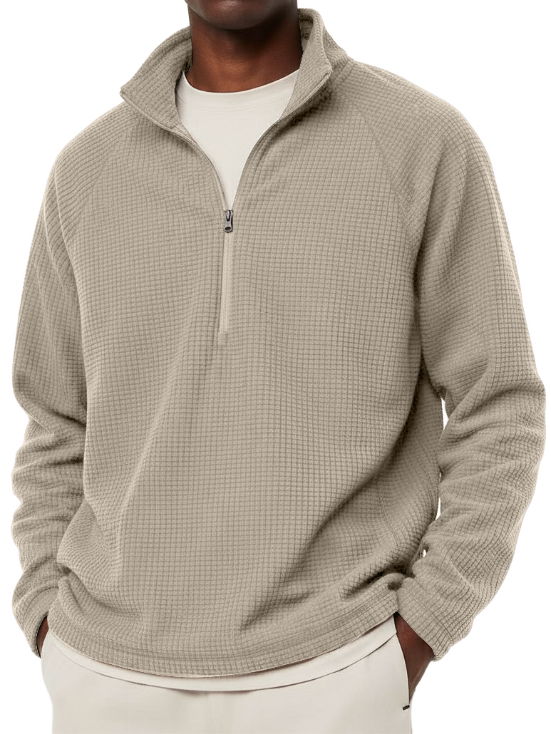 Men's Casual Solid Corduroy Stand Collar Zipper Sweatshirt