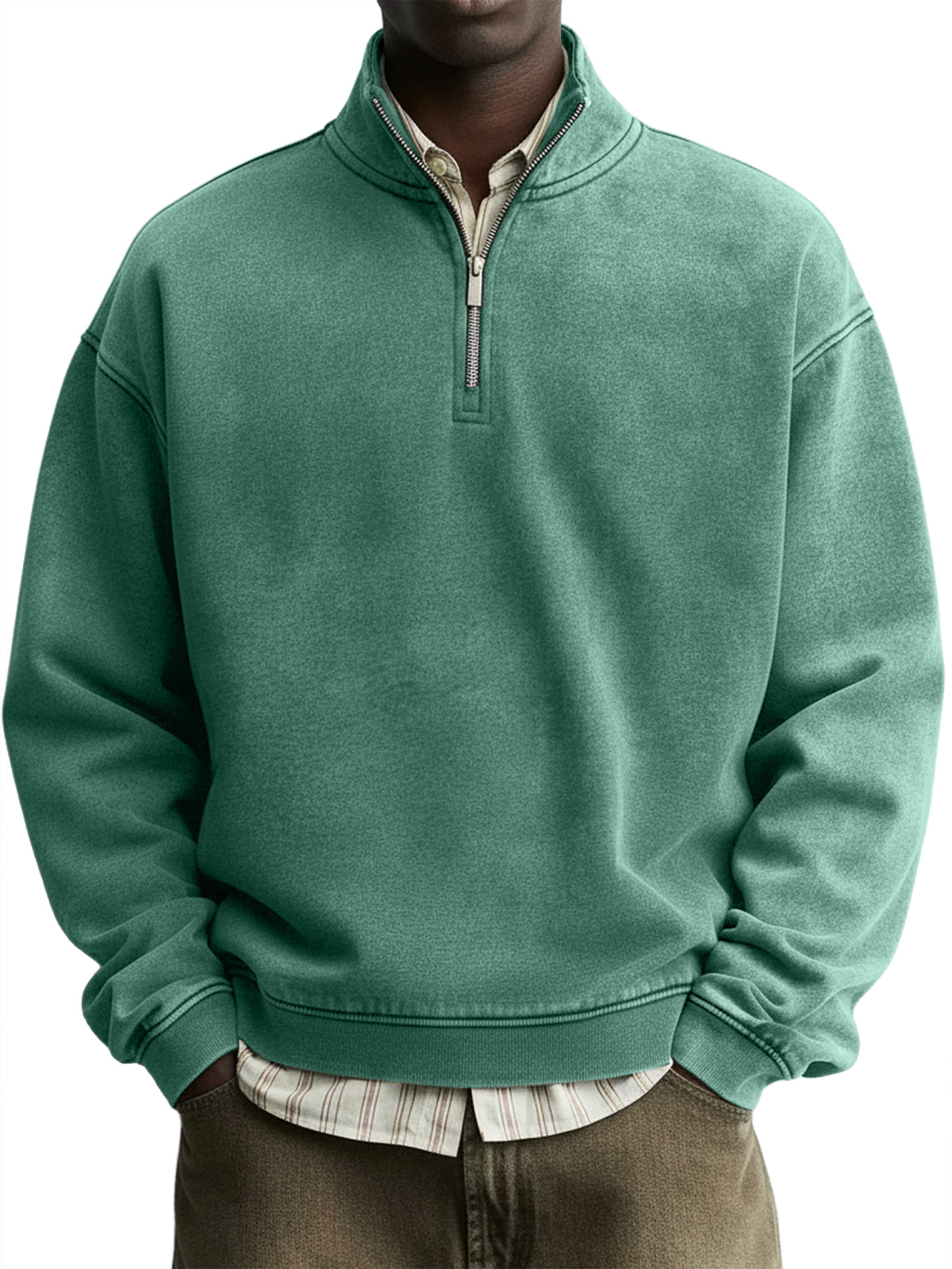 Men's Vintage Distressed Washed Quarter-Zip Sweatshirt