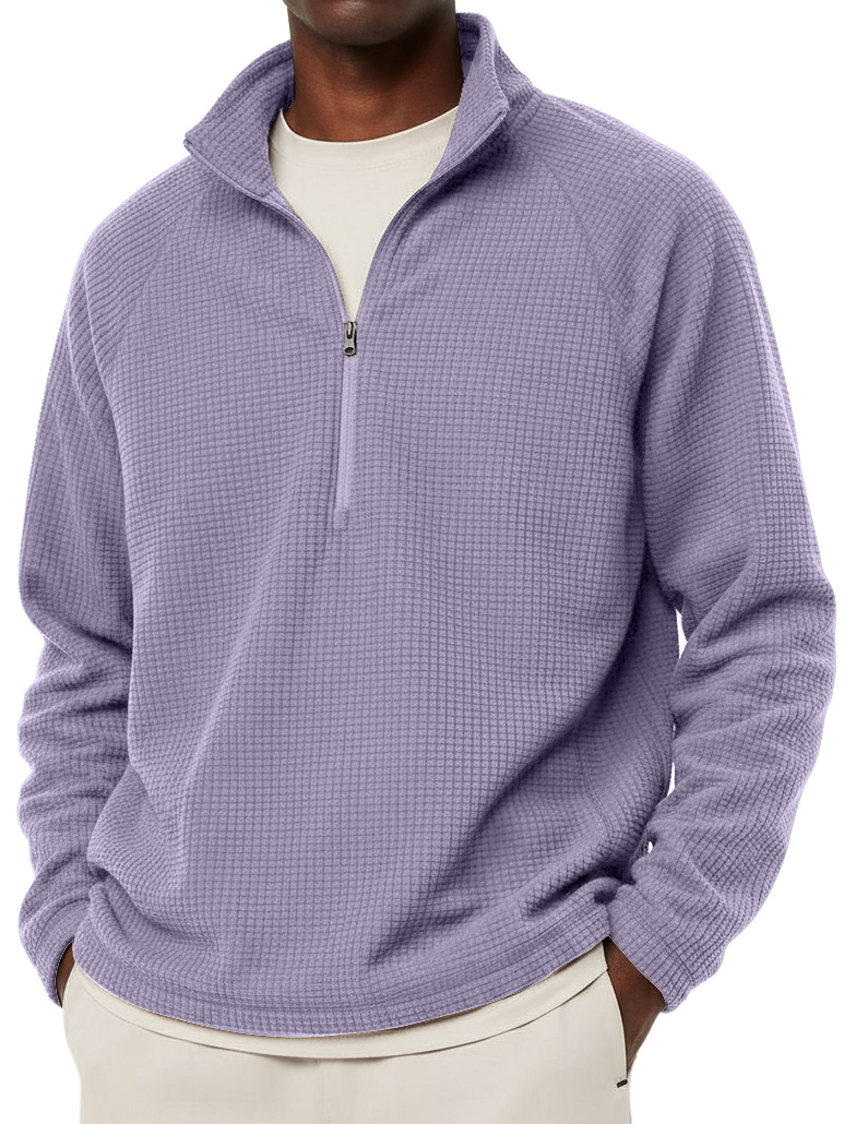 Men's Casual Solid Corduroy Stand Collar Zipper Sweatshirt