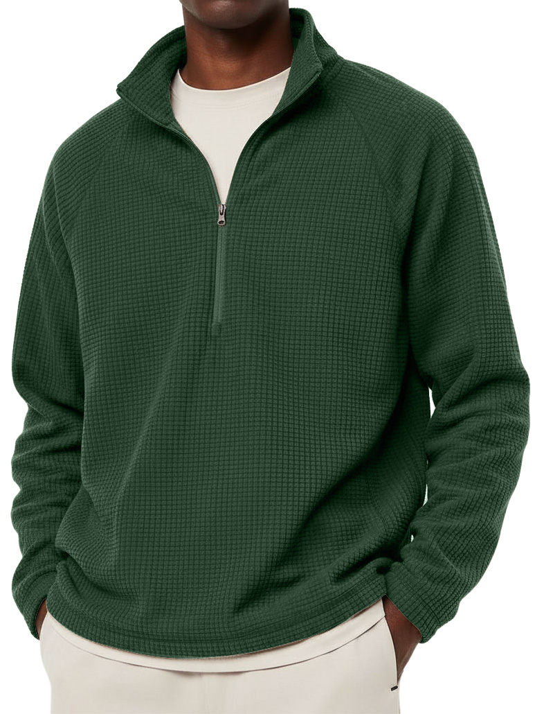 Men's Casual Solid Corduroy Stand Collar Zipper Sweatshirt