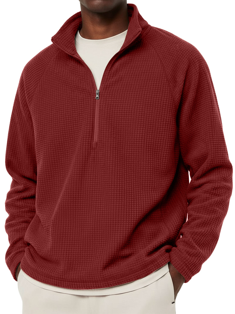 Men's Casual Solid Corduroy Stand Collar Zipper Sweatshirt