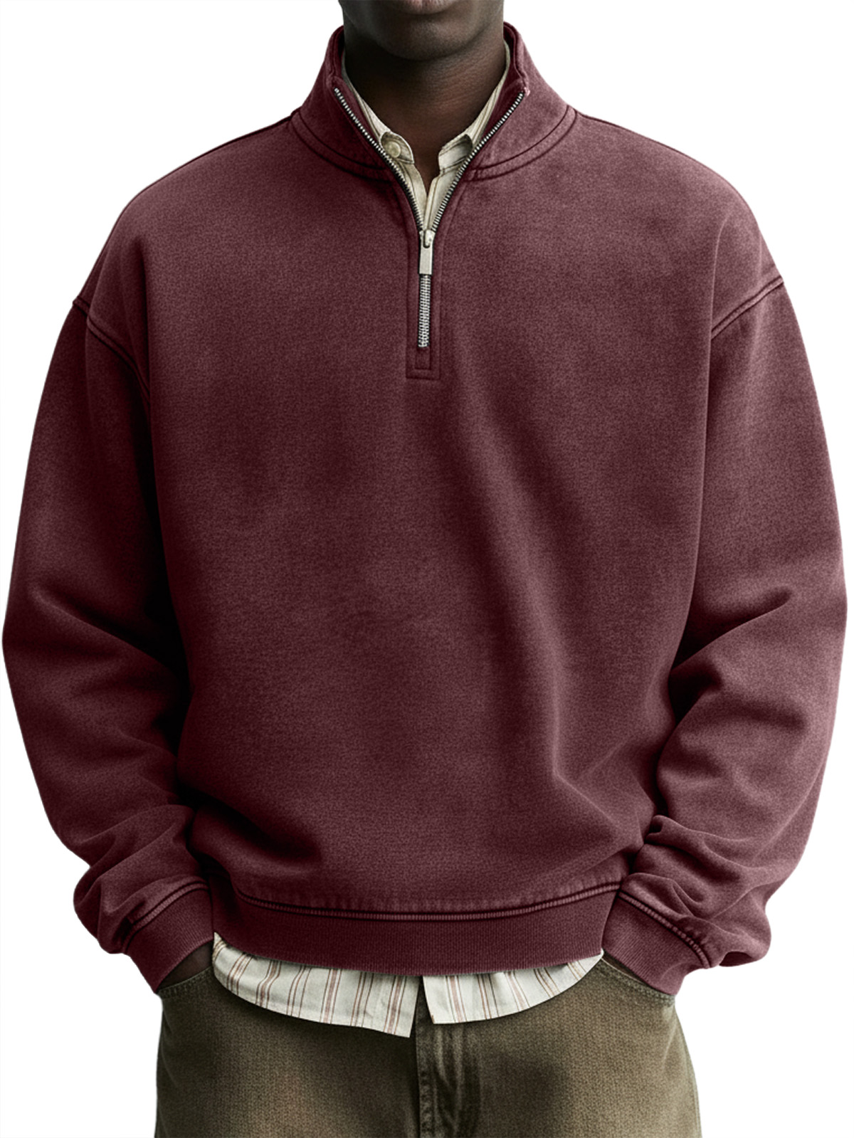 Men's Vintage Distressed Washed Quarter-Zip Sweatshirt
